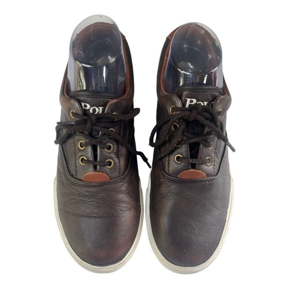Polo Ralph Lauren Boys 7 Vaughn Brown Sneaker Leather Lace Up Round Toe Preppy - Picture 3 of 10
